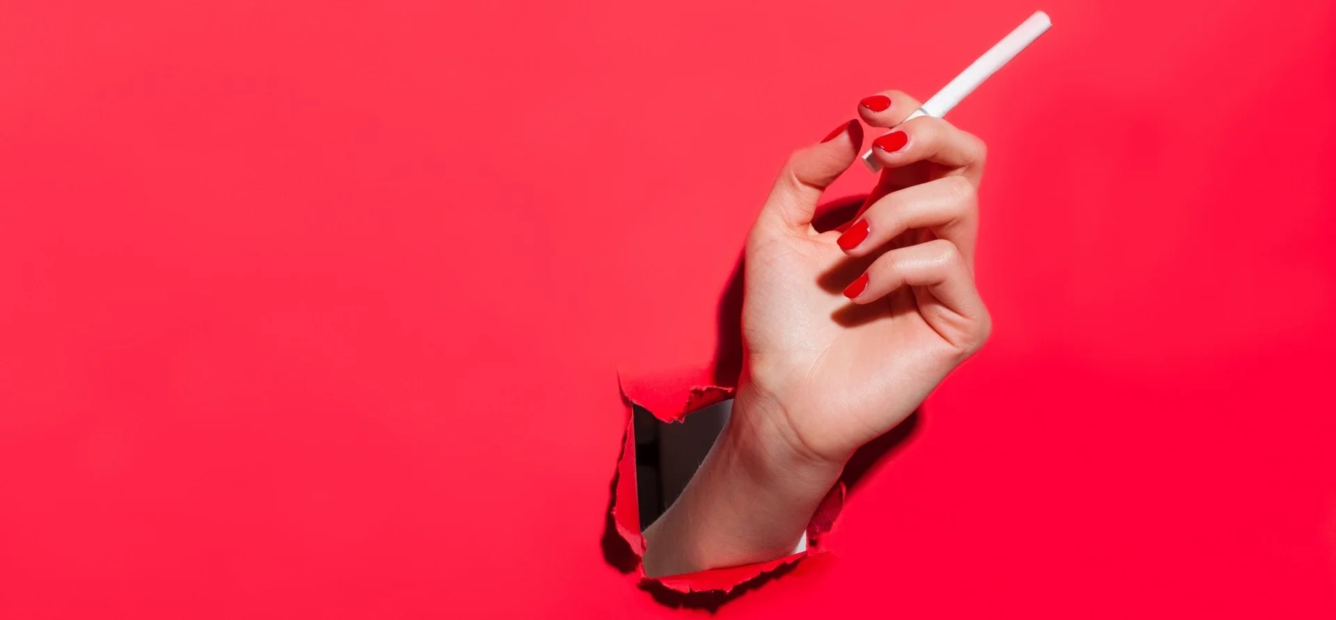 cigarette smoke air pollution A cigarette on the background of the plant. Environmental pollution. Smoking  harms the environment. Ecology and Smoking. Place for text Stock Photo
