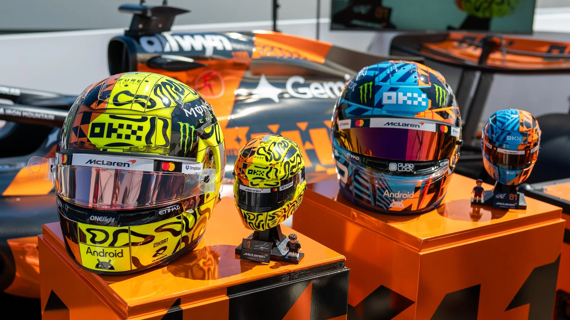 LEGO Designed a Pair of 793-Piece Helmets for McLaren’s 1,000th Race. Norris and Piastri Are Actually Wearing Them