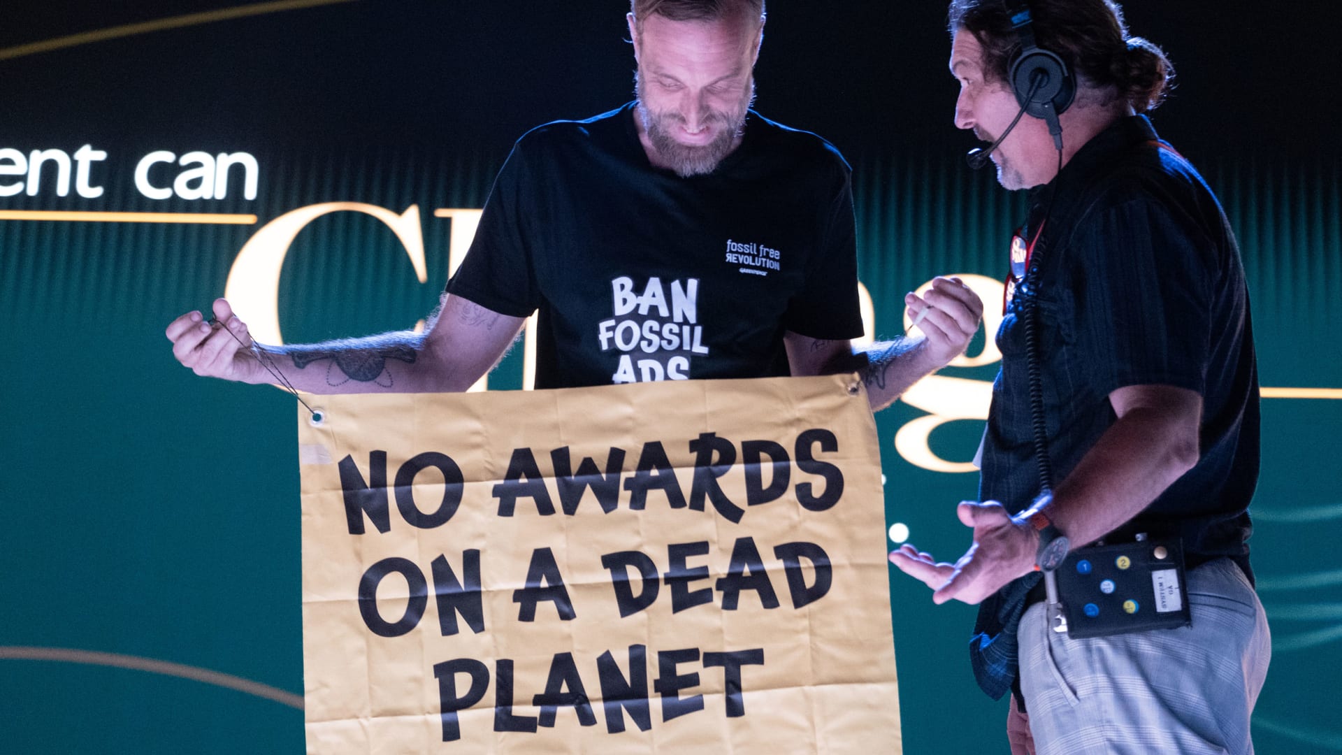 To protest the use of fossil fuels Gustav Martner interrupted the opening ceremony in Cannes to give back an award he won 15 years ago.