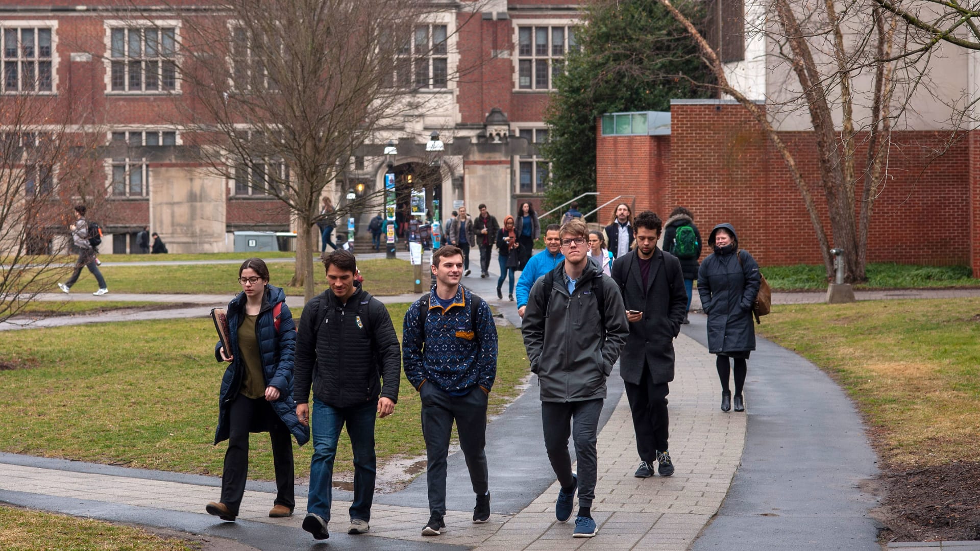 Students walk on campus at Princeton University.