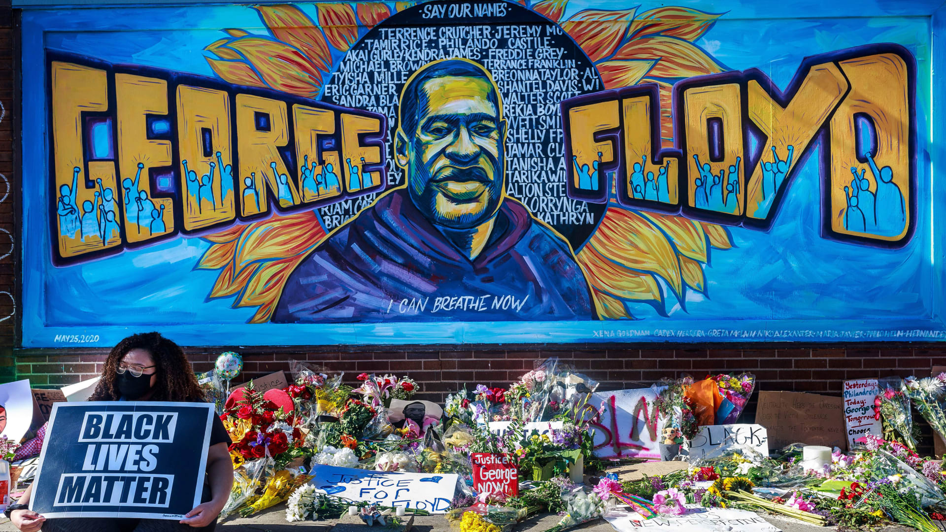 A makeshift memorial to George Floyd near the spot where he died while in custody of the Minneapolis police.