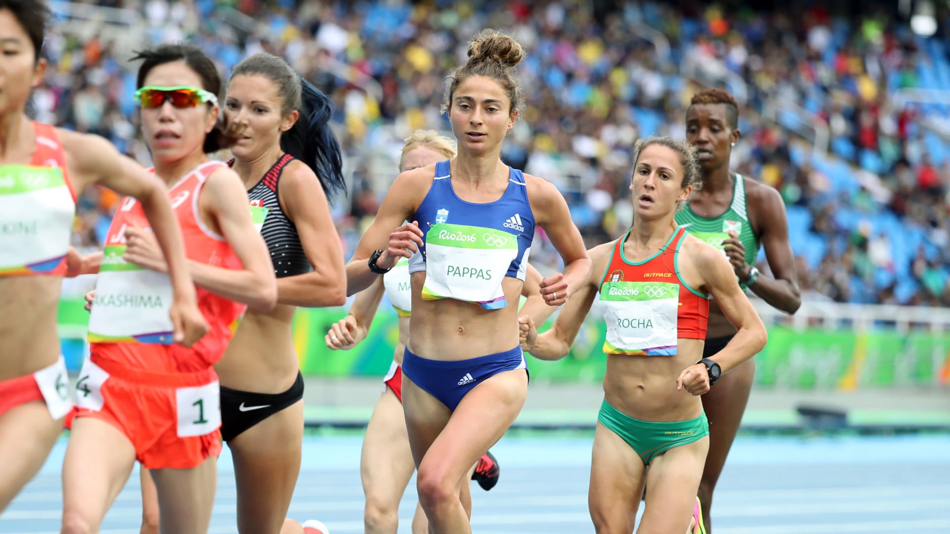 Alexi Pappas (in blue) during the Women's 10,000M Final at the 2016 Olympics in Rio.
