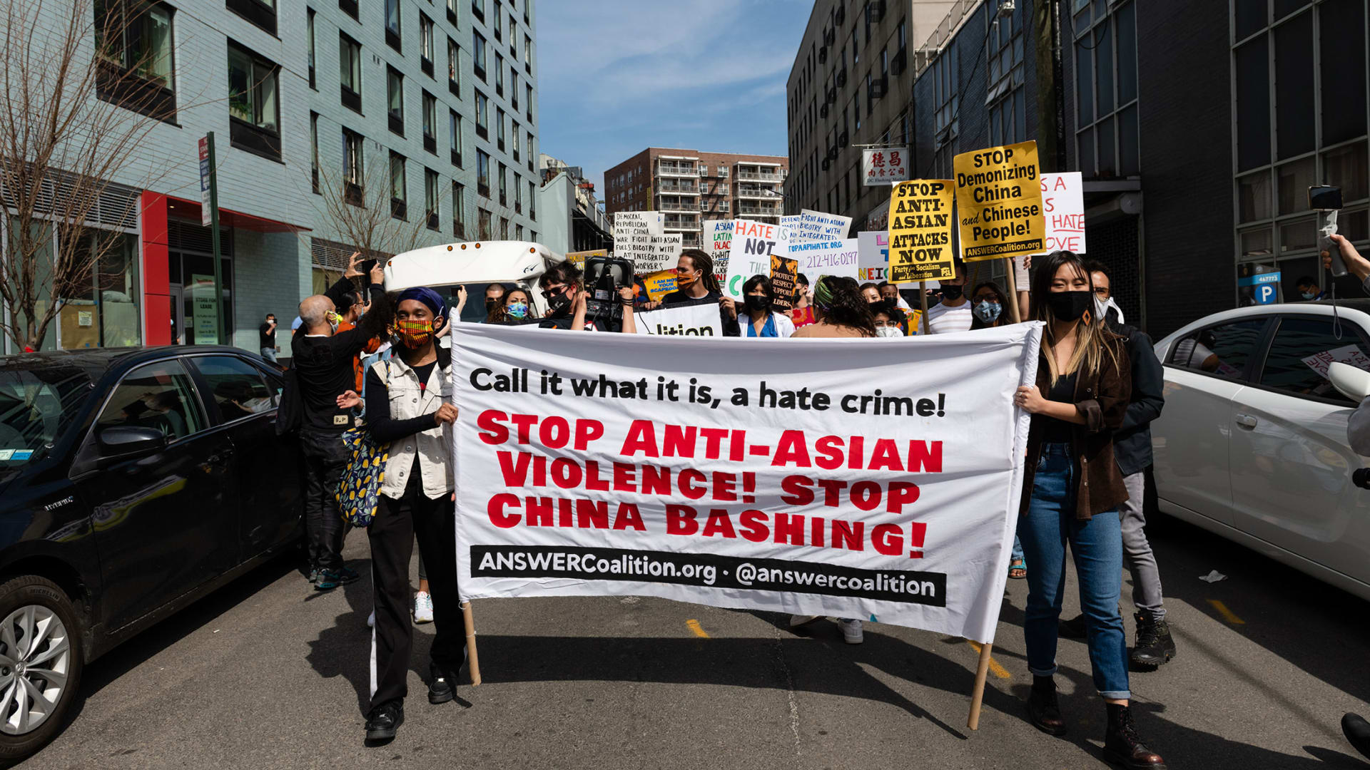 Demonstrators march during a National Day of Action rally in the Flushing neighborhood of the Queens borough of New York last year.