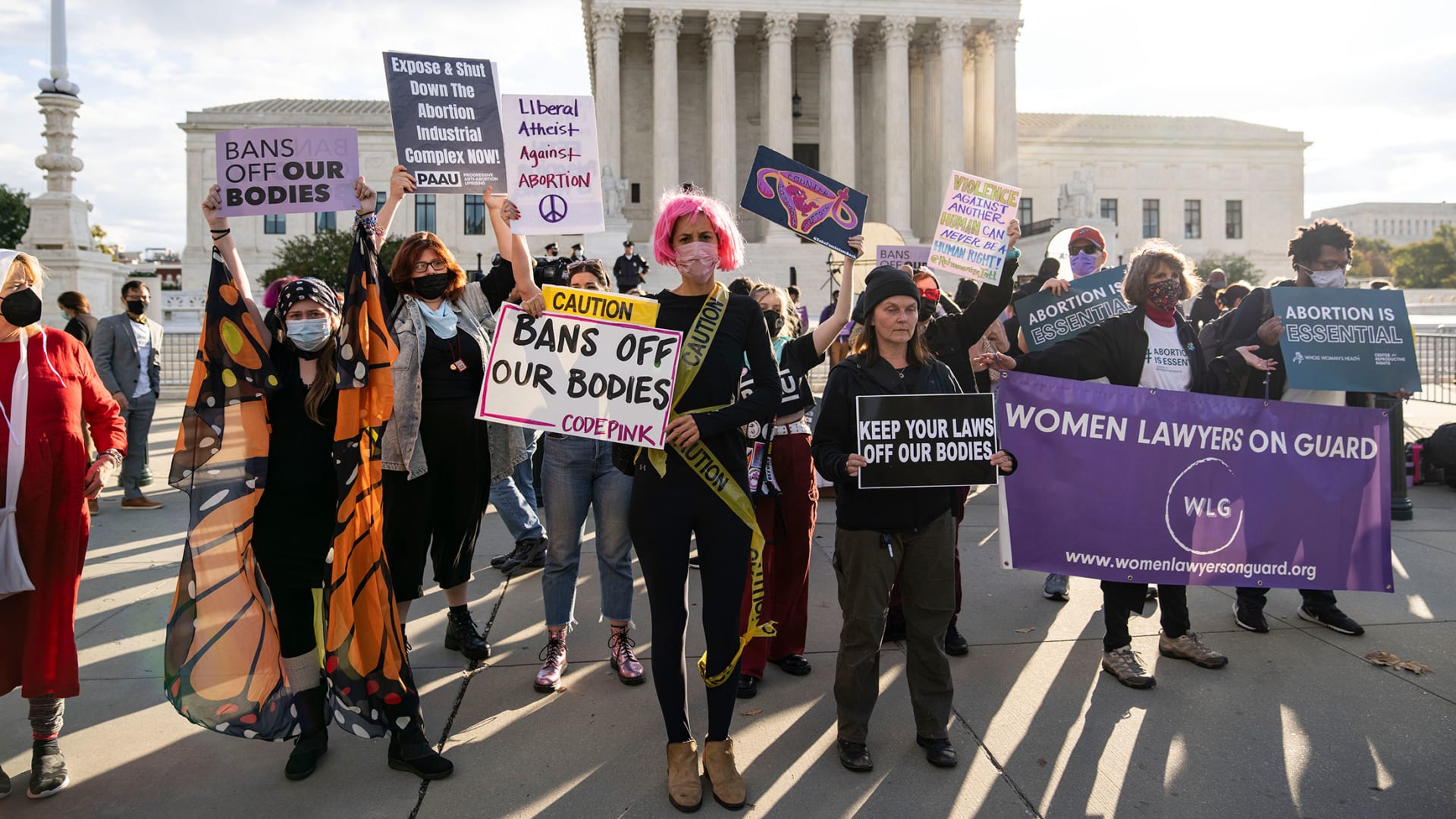 Pro-choice and anti-abortion demonstrators rally outside the U.S. Supreme Court on November 1, 2021.