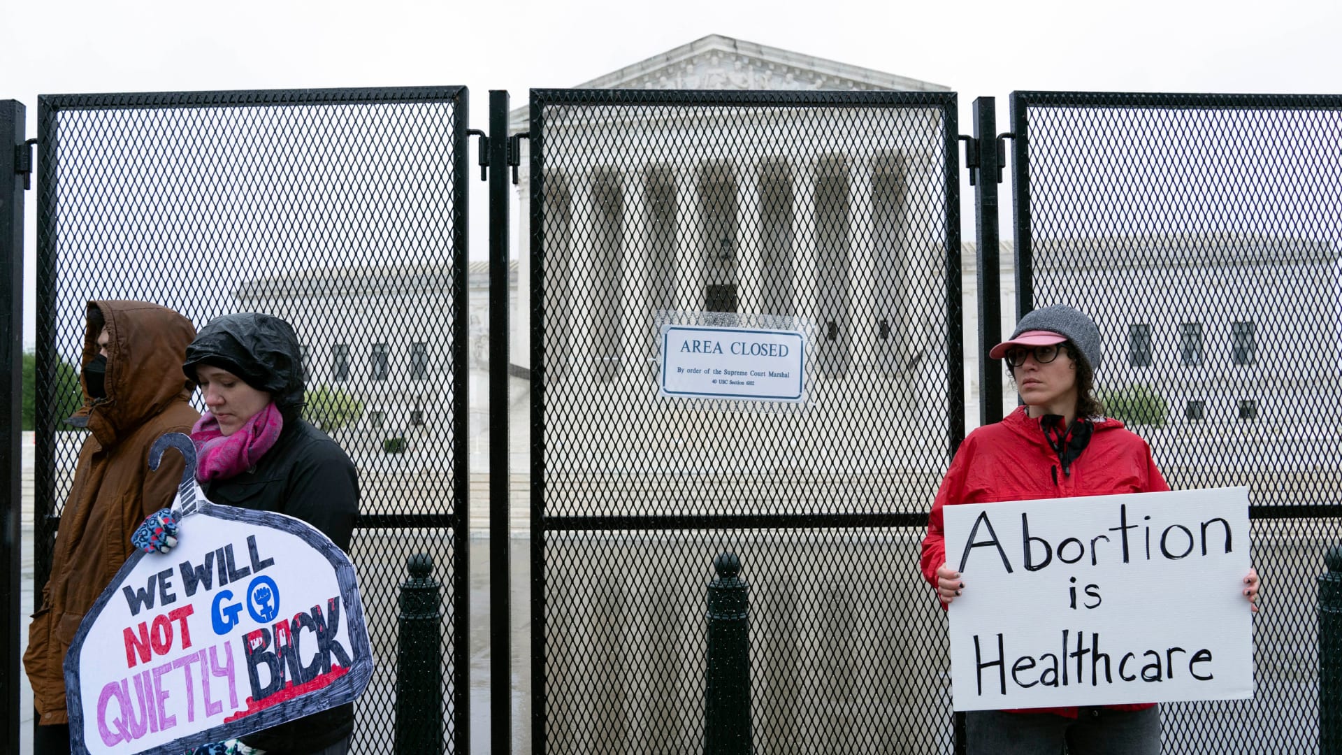 Demonstrators rally for abortion rights in front of the U.S. Supreme Court.