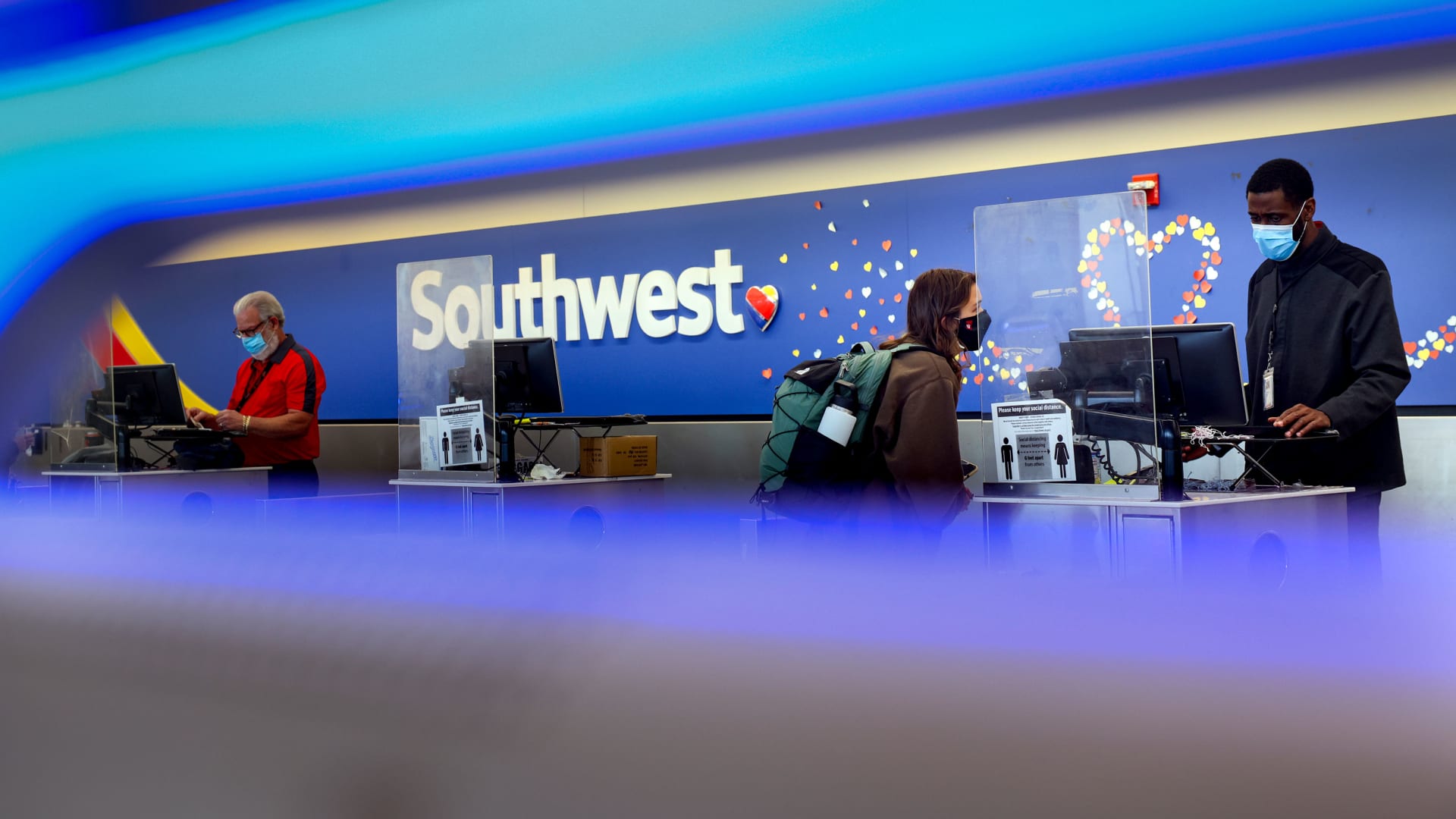 A Southwest Airlines ticketing counter at Baltimore/Washington International Thurgood Marshall Airport.