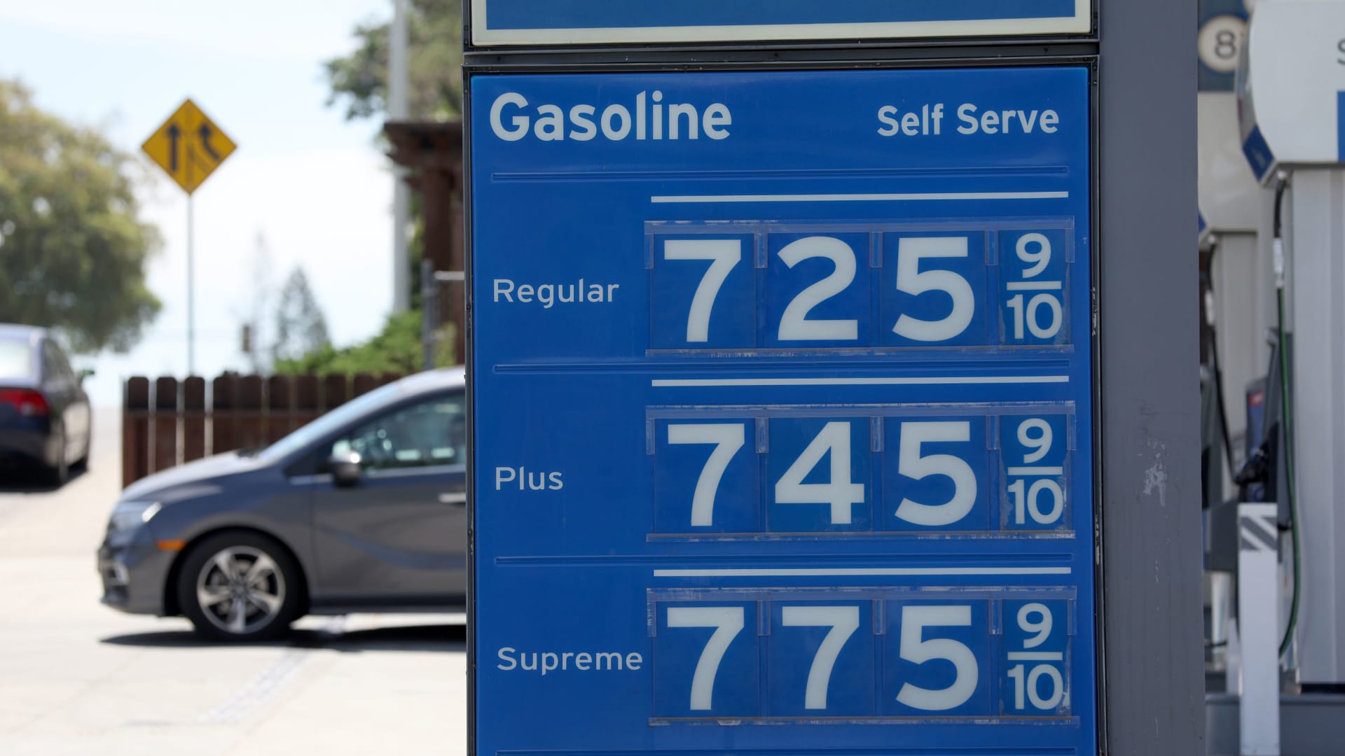 Gas prices over $7.00 a gallon on May 25, 2022, in Menlo Park, California.