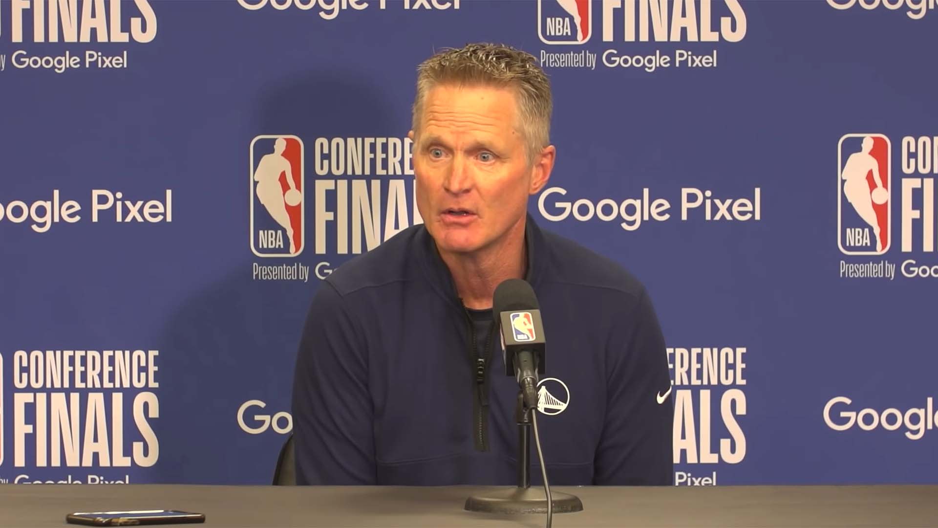 Golden State Warriors coach Steve Kerr during pregame press conference in Dallas.