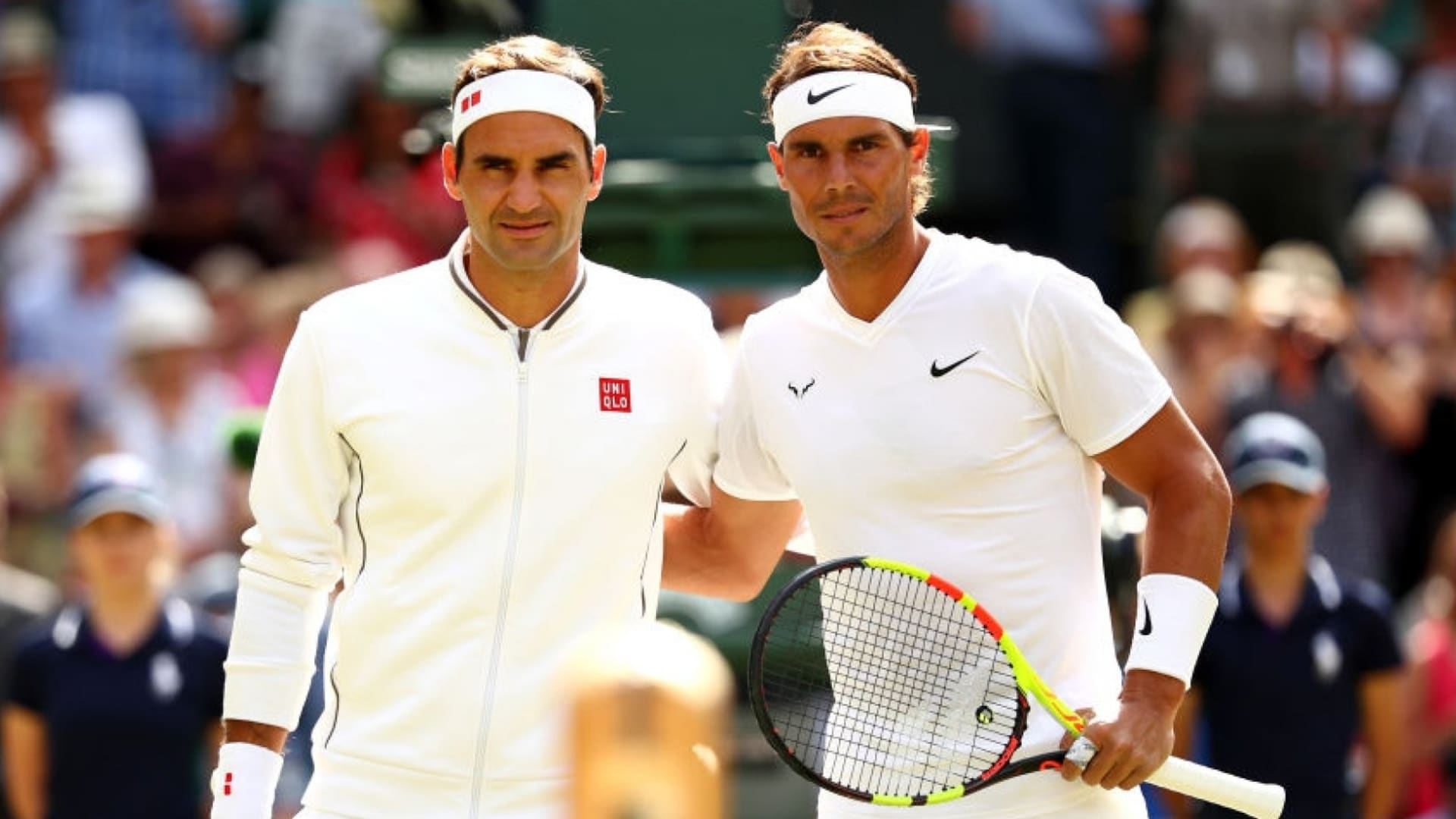 Roger Federer and Rafael Nadal in 2019.