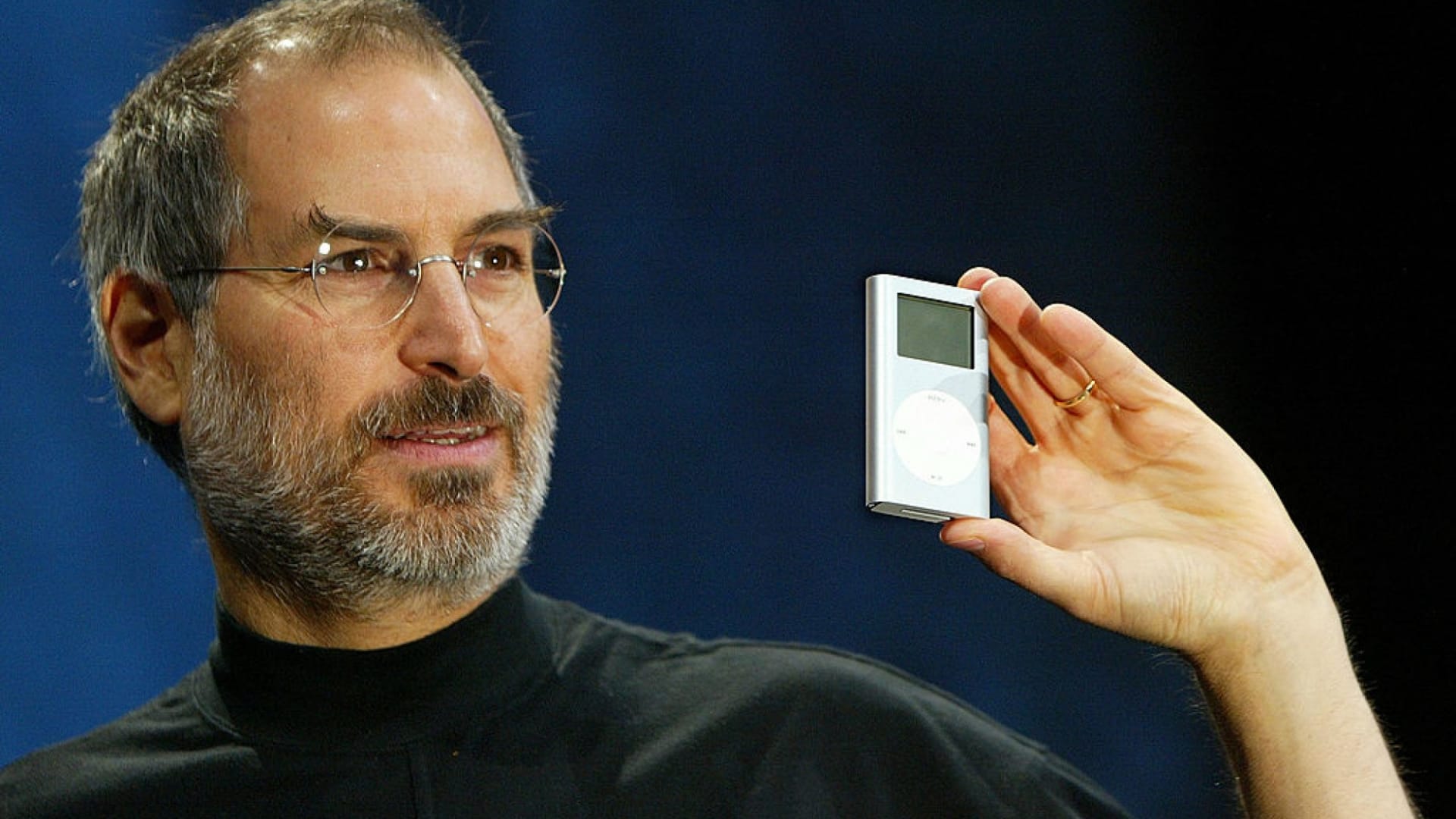 Steve Jobs introducing the iPod in October 2001.