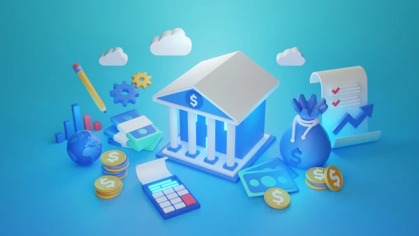 Finance, banking account and money calculation work in 3D illustration