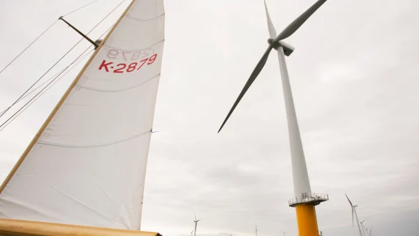 Sailing at the newly built Robin Rigg offshore wind farm in the solway firth bet